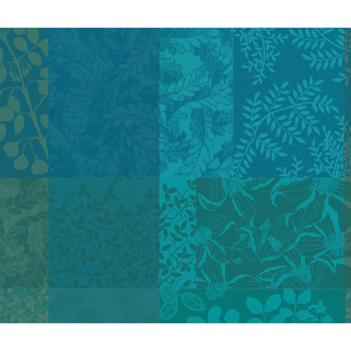 Set pur coton enduit motif jacquard vert Mille rameaux emeraude
