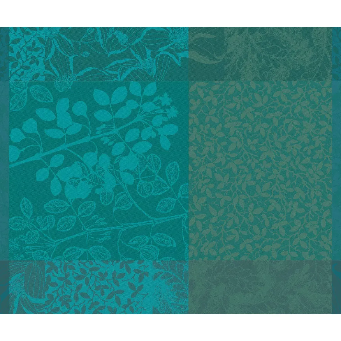Set pur coton enduit motif jacquard vert Mille rameaux emeraude