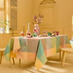 Set pur coton 205 g/m² motif jacquard rose jaune Mille empreintes pastel