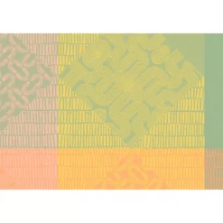 Set pur coton 205 g/m² motif jacquard rose jaune Mille empreintes pastel