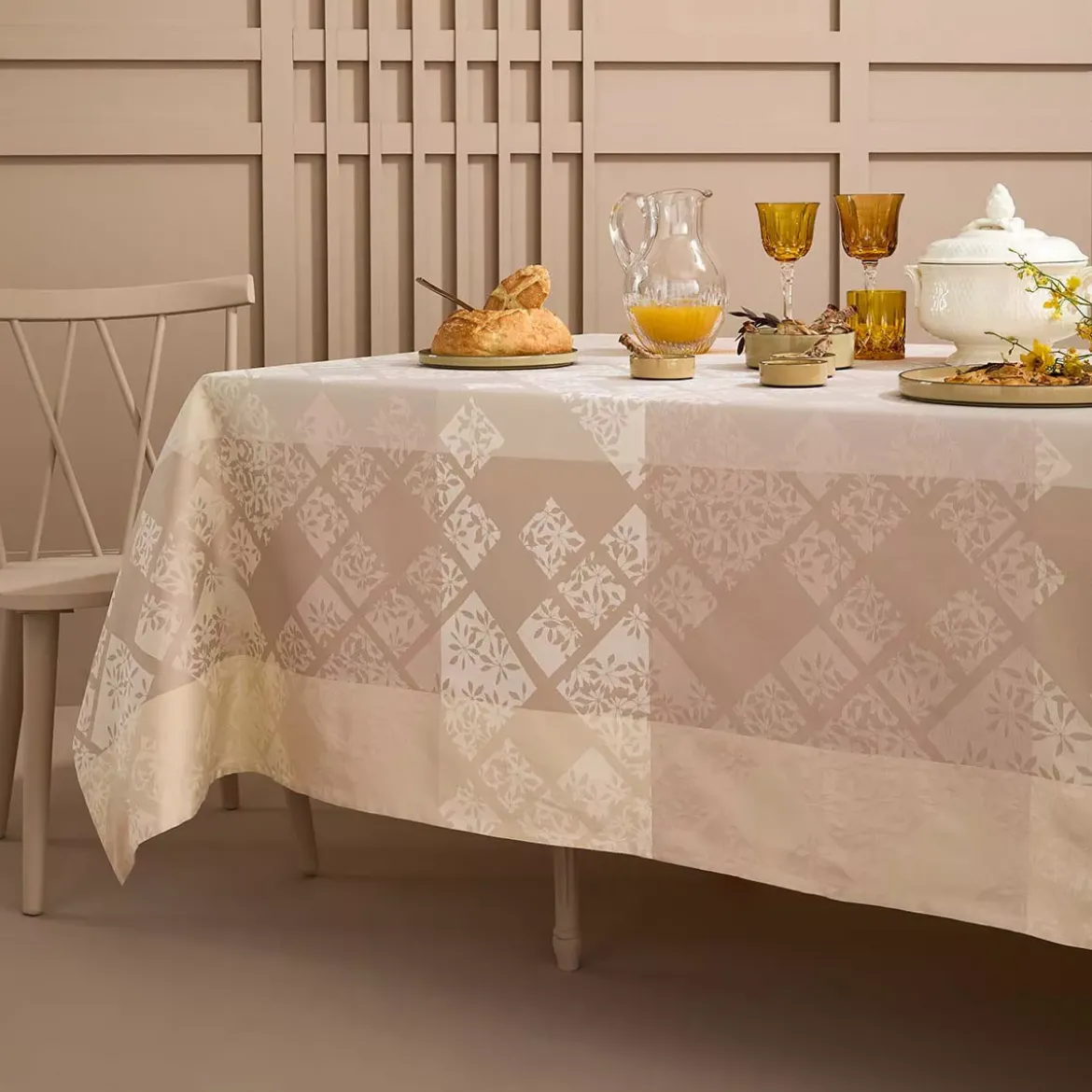 Set pur coton motif jacquard beige Mille pistils naturel