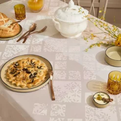 Set pur coton motif jacquard beige Mille pistils naturel