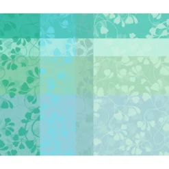 Set pur coton motif jacquard bleu vert Mille feuillages turquoise