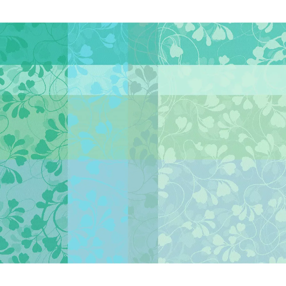 Set pur coton motif jacquard bleu vert Mille feuillages turquoise