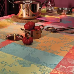 Set pur coton motif jacquard bordeaux orange Mille sous bois automne