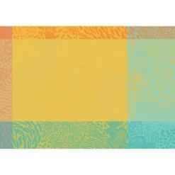 Set pur coton motif jacquard bleu jaune orange Mille vagues exotique