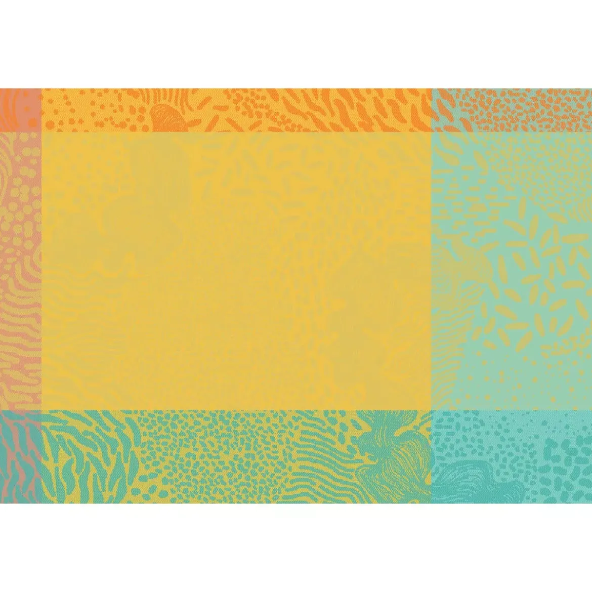 Set pur coton motif jacquard bleu jaune orange Mille vagues exotique