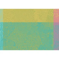 Set pur coton motif jacquard bleu jaune orange Mille vagues exotique
