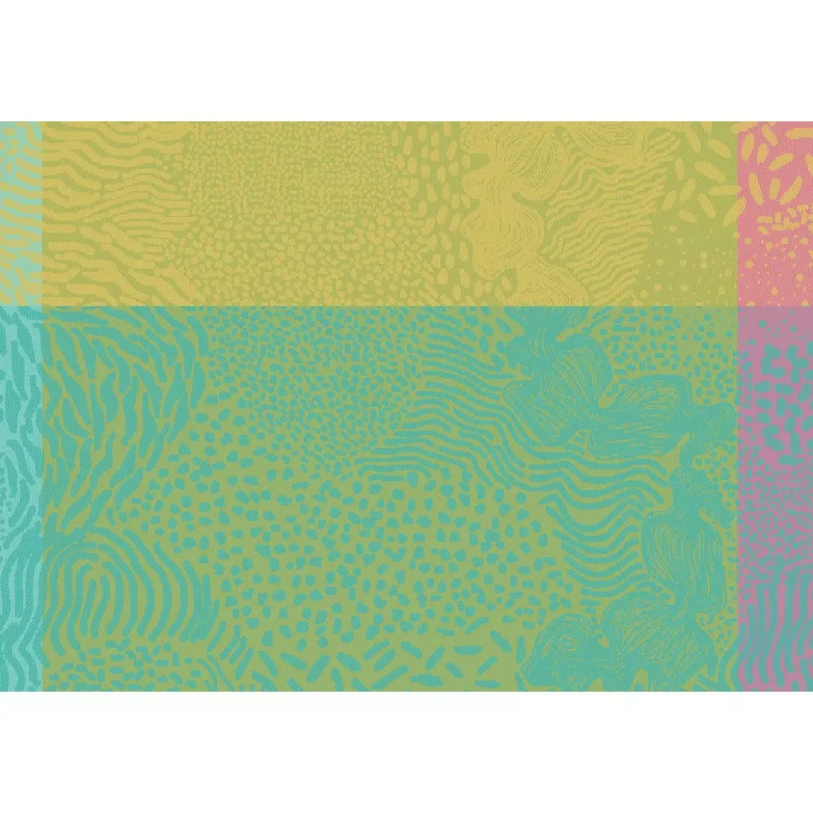 Set pur coton motif jacquard bleu jaune orange Mille vagues exotique