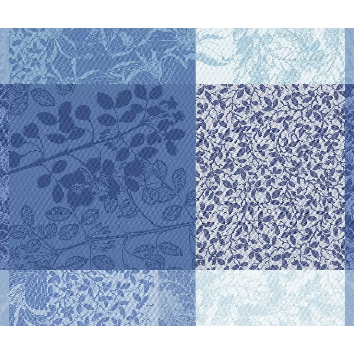 Set pur coton motif jacquard bleu Mille rameaux bleu