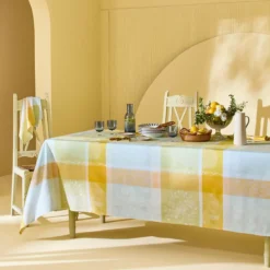 Set pur coton motif jacquard jaune vert Mille lieues aube