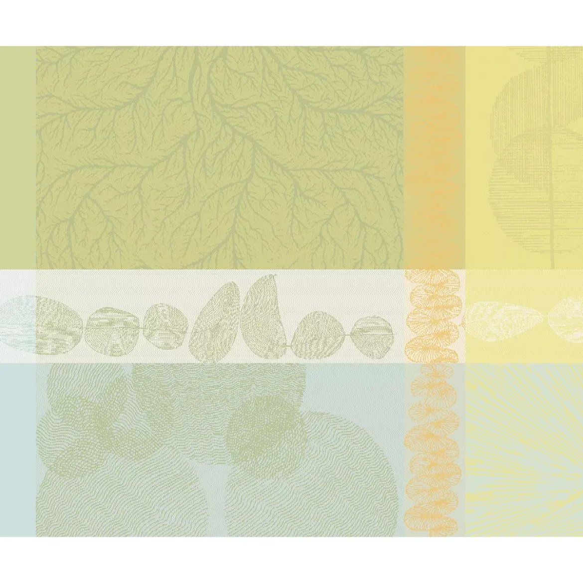 Set pur coton motif jacquard jaune vert Mille lieues aube