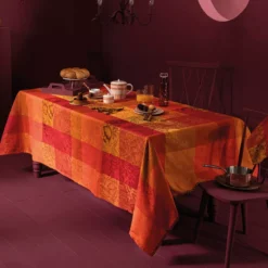 Set pur coton motif jacquard orange rouge Mille senteurs epices