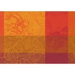 Set pur coton motif jacquard orange rouge Mille senteurs epices