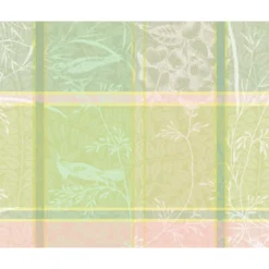 Set pur coton motif jacquard rose vert Mille printemps eclosion