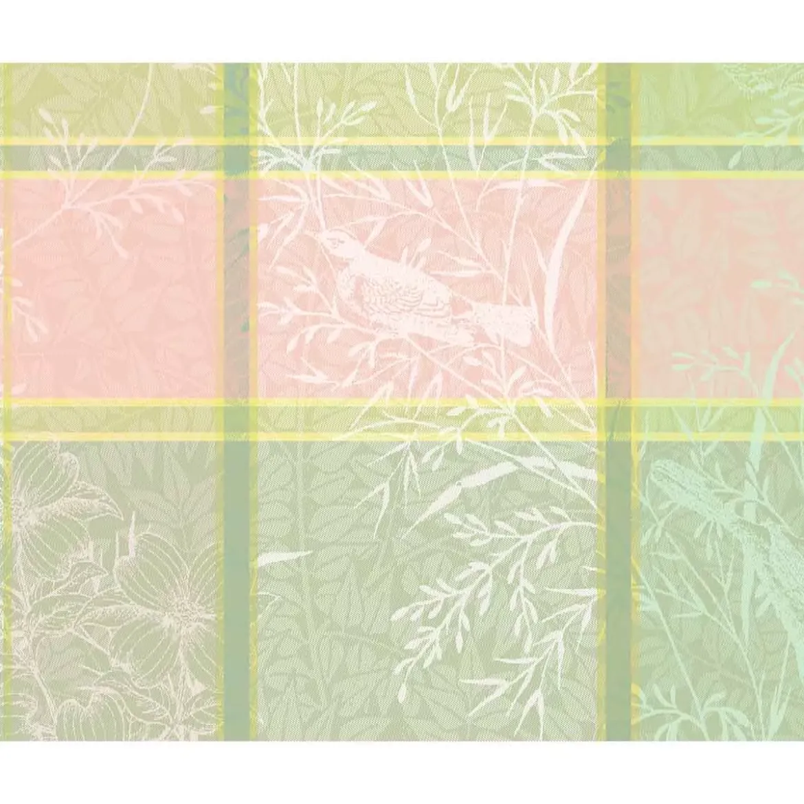 Set pur coton motif jacquard rose vert Mille printemps eclosion