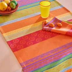 Set pur coton motif jacquard vert orange Mille broderies samba