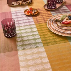 Set pur coton motif jacquard vert orange Mille halos prunus
