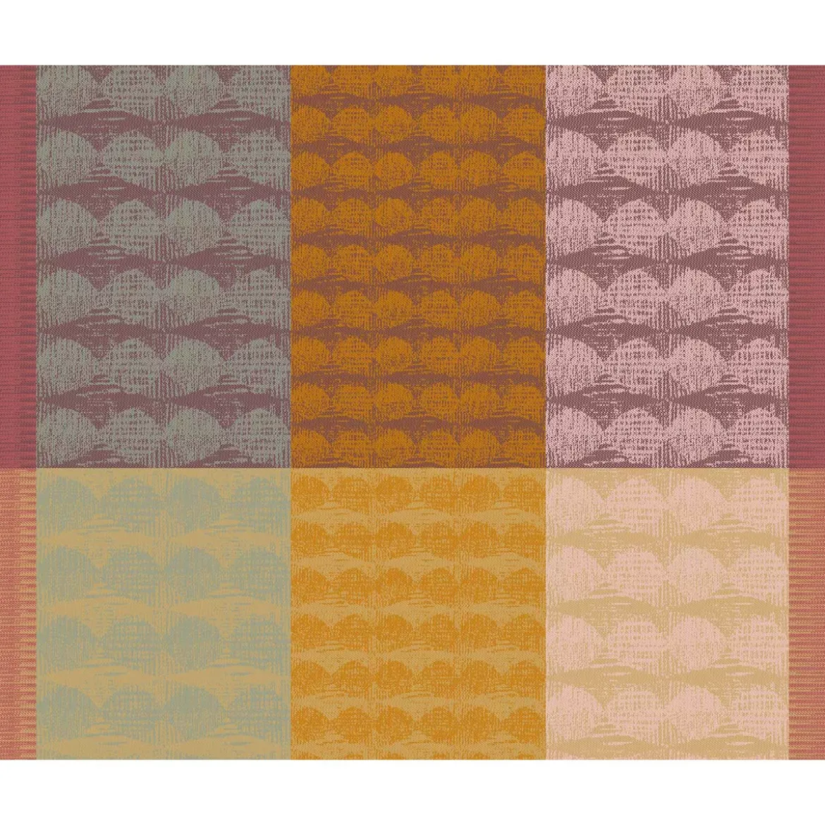 Set pur coton motif jacquard vert orange Mille halos prunus