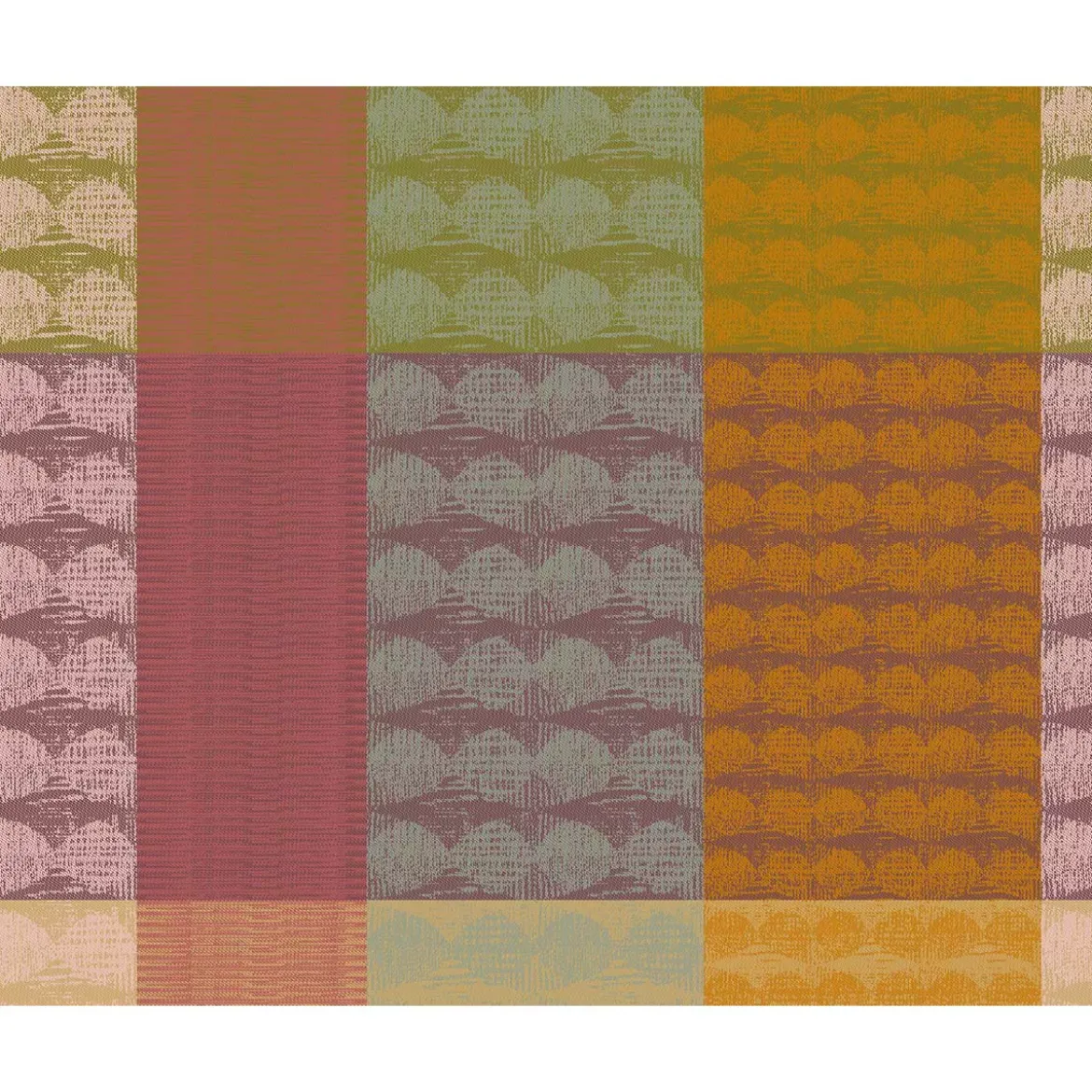Set pur coton motif jacquard vert orange Mille halos prunus