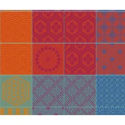 Set pur coton motif jacquard violet orange Mille hana floralies