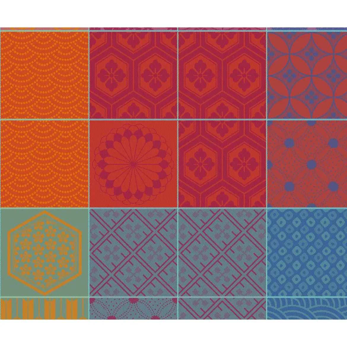 Set pur coton motif jacquard violet orange Mille hana floralies