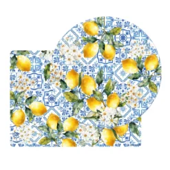 Set vinyle 860 g/m² imprimé bleu jaune Citrons azulejos bleu