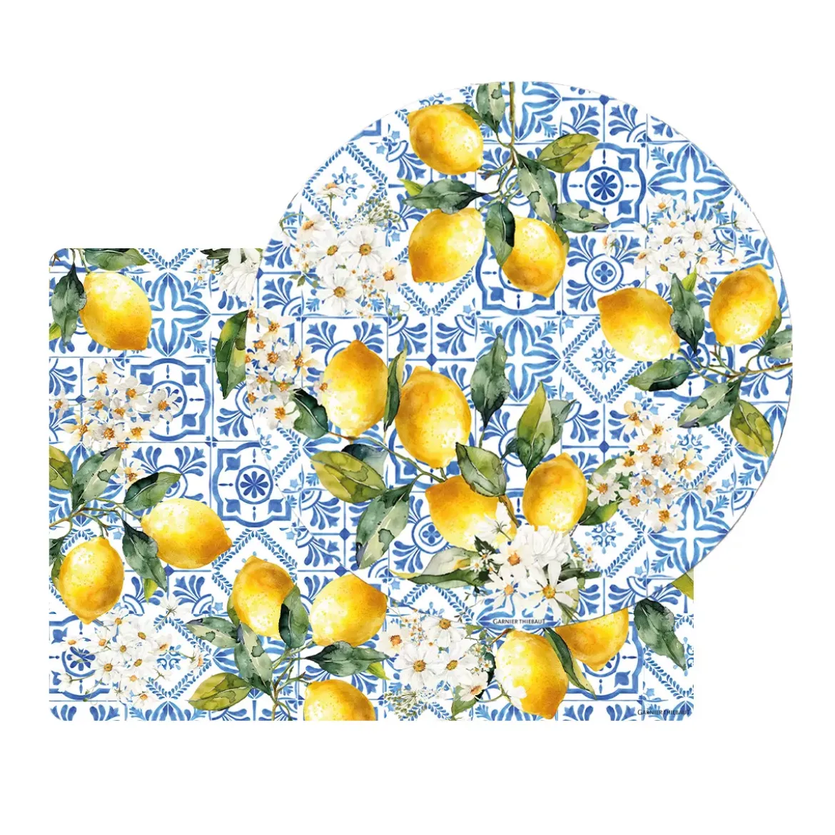 Set vinyle 860 g/m² imprimé bleu jaune Citrons azulejos bleu