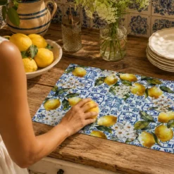 Set vinyle 860 g/m² imprimé bleu jaune Citrons azulejos bleu