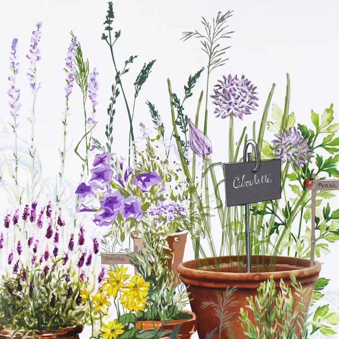 Set vinyle 860 g/m² imprimé vert violet Jardin aromatique provence