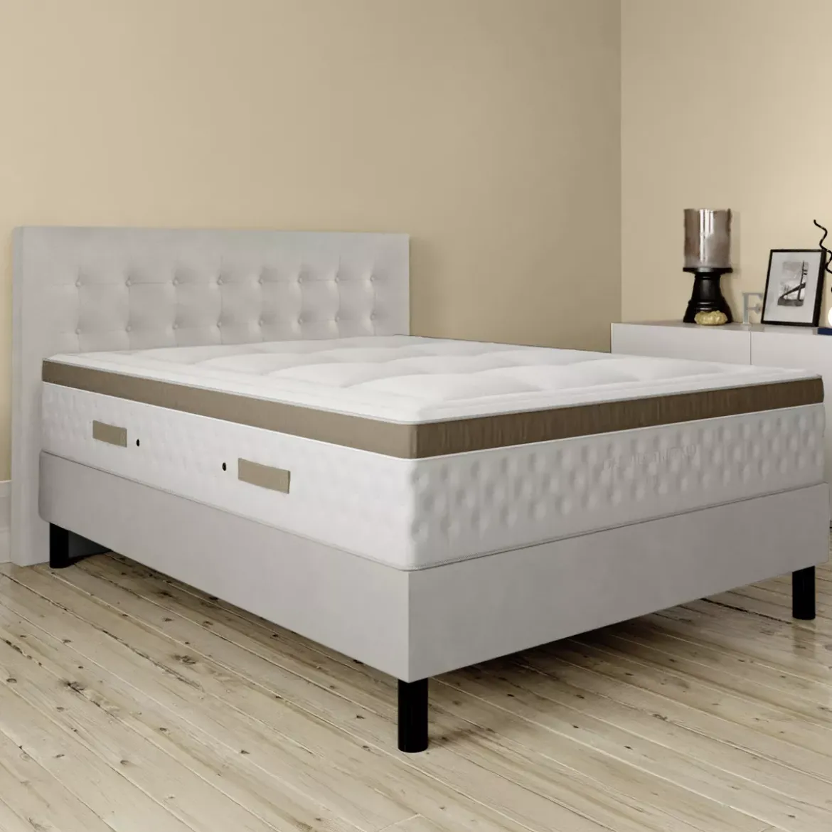 Sommier h20 tapissier à lattes blanc Morphee creme