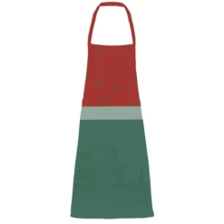 Tablier pur coton antitache 220 g/m² motif jacquard vert rouge Noel magique houx