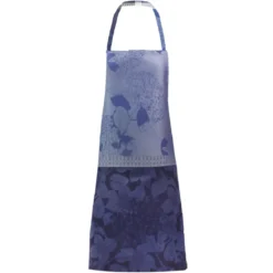 Tablier pur coton bio antitache motif jacquard bleu Hortensias bleu