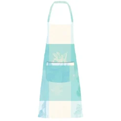 Tablier pur coton enduit 220 g/m² motif jacquard bleu beige Mille iris d'eau aqua