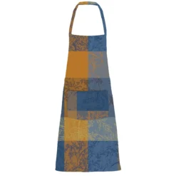 Tablier pur coton enduit 220 g/m² motif jacquard bleu brun Mille branchages crepuscule