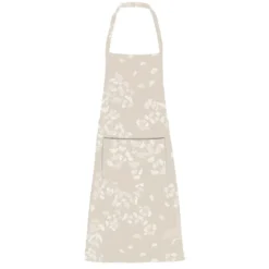 Tablier pur coton enduit motif jacquard beige Mille ginkos naturel
