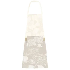 Tablier pur coton enduit motif jacquard beige Mille hortensias naturel
