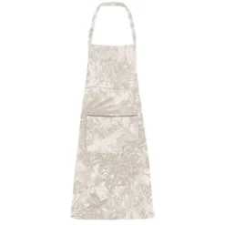 Tablier pur coton enduit motif jacquard beige Mille esprit jardins chanvre