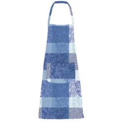Tablier pur coton enduit motif jacquard bleu Mille rameaux bleu