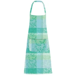 Tablier pur coton enduit motif jacquard bleu vert Mille feuillages turquoise