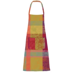 Tablier pur coton enduit motif jacquard bordeaux orange Mille sous bois automne