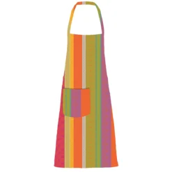 Tablier pur coton enduit motif jacquard vert orange Mille broderies samba