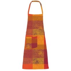 Tablier pur coton enduit motif jacquard orange rouge Mille senteurs epices