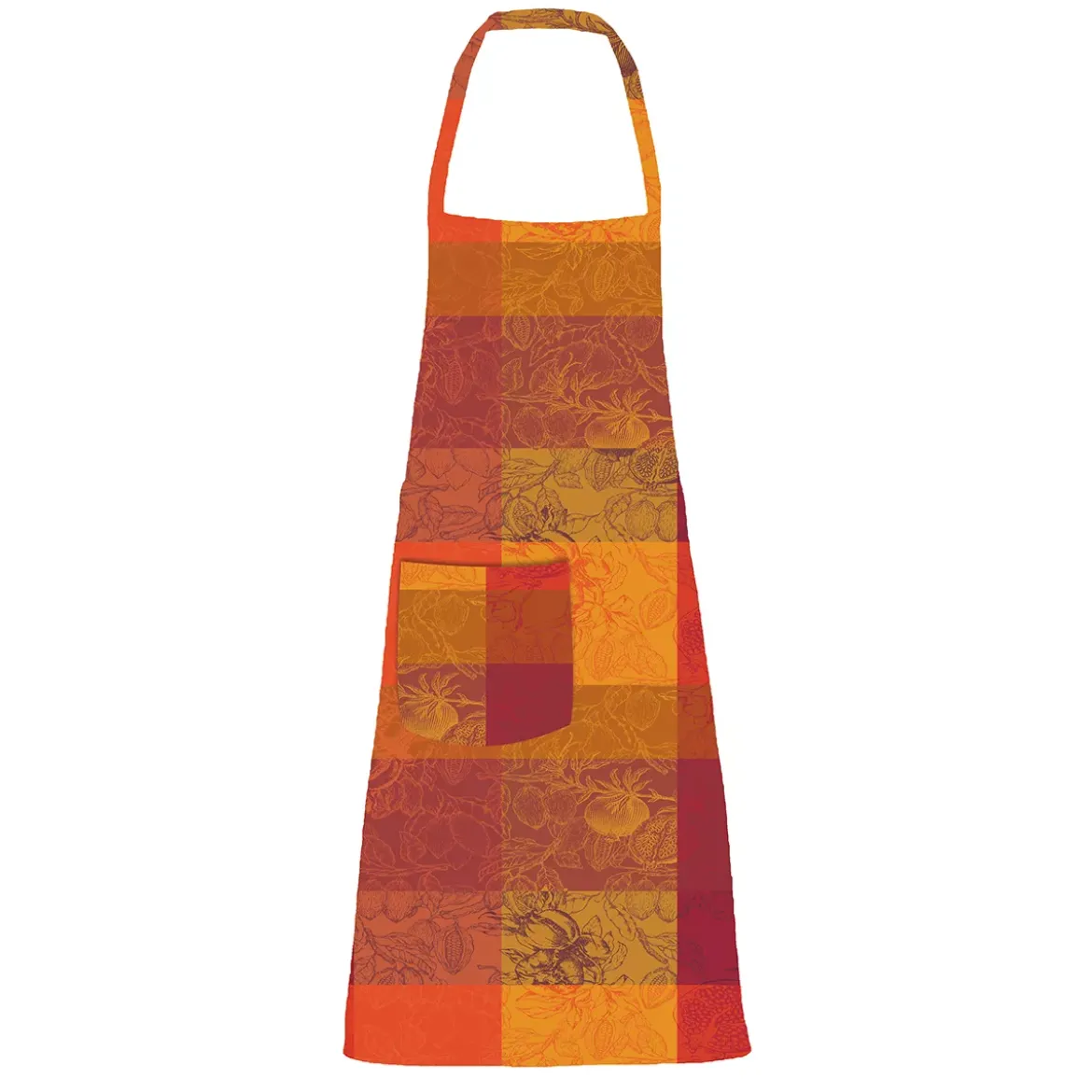 Tablier pur coton enduit motif jacquard orange rouge Mille senteurs epices