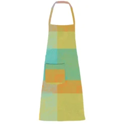 Tablier pur coton enduit motif jacquard bleu jaune orange Mille vagues exotique