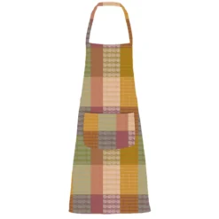 Tablier pur coton enduit motif jacquard vert orange Mille halos prunus