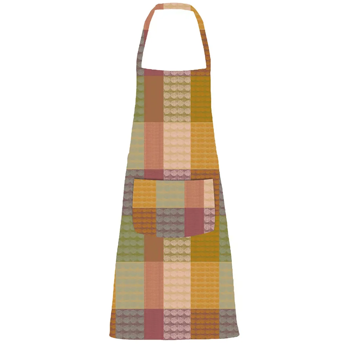 Tablier pur coton enduit motif jacquard vert orange Mille halos prunus