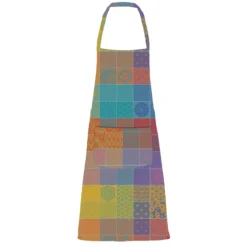 Tablier pur coton enduit motif jacquard orange violet Mille hana floralies