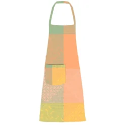 Tablier pur coton enduit motif jacquard rose jaune Mille empreintes pastel