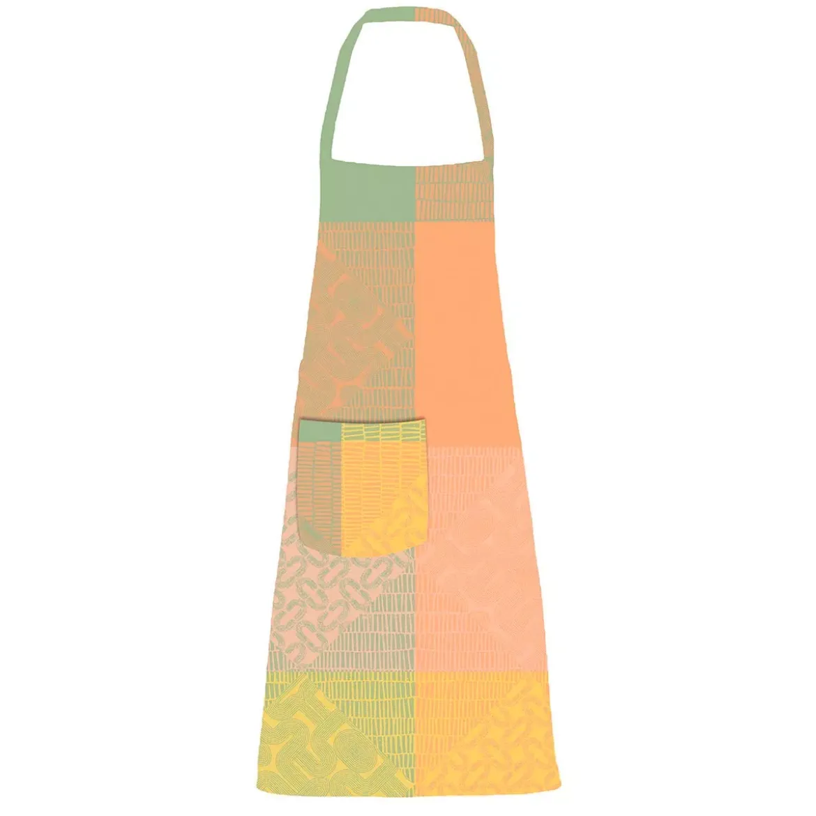 Tablier pur coton enduit motif jacquard rose jaune Mille empreintes pastel